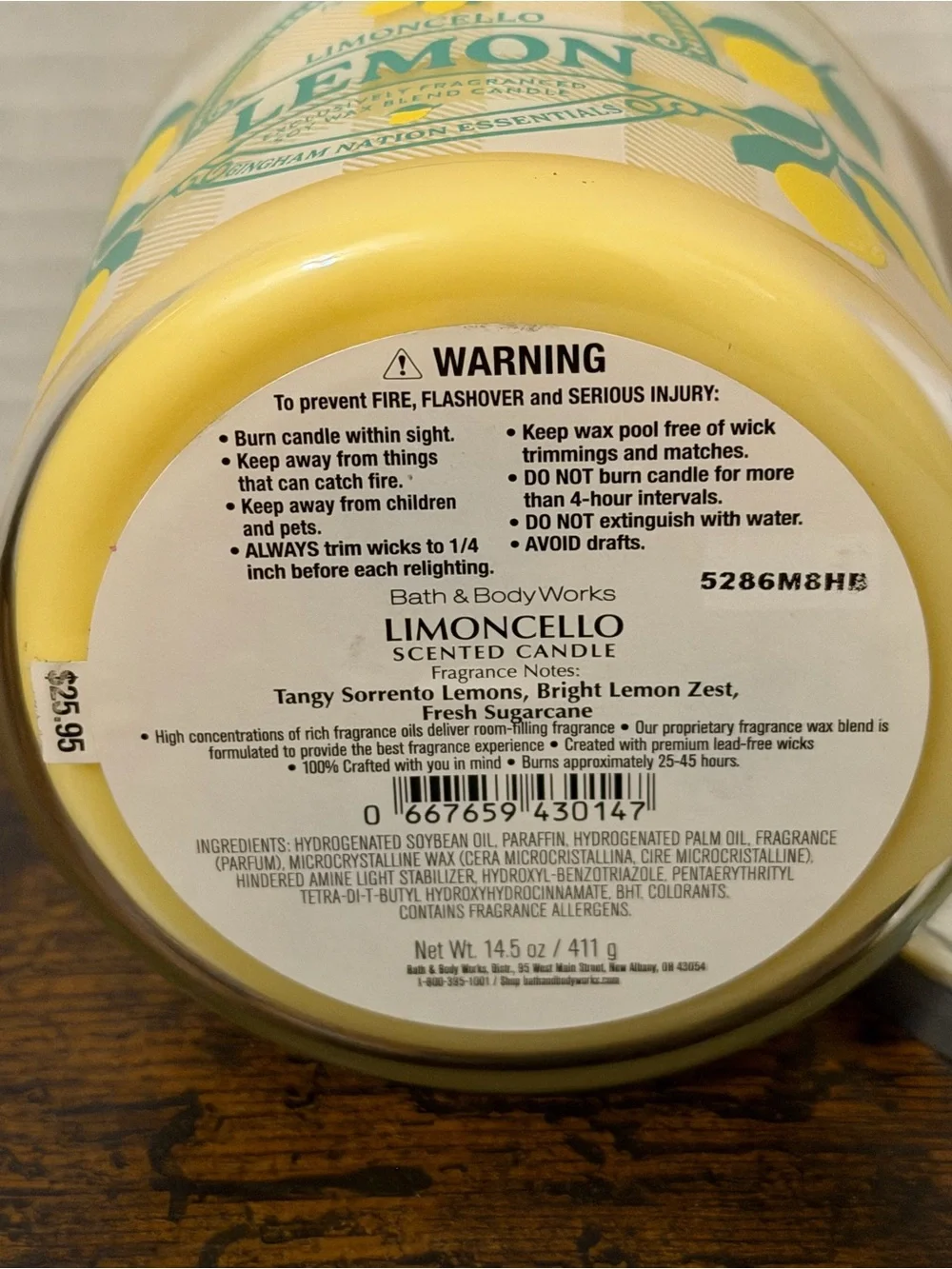 Bath & Body Works Lemon Limoncello 3-Wick Candle - Yellow & Green